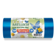 Пакеты д/мусора 120л (10шт) Ромашка Премиум ПВД 45мкм ЦВ синие - фото - 1