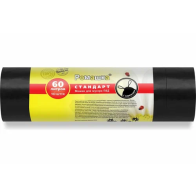 Пакеты д/мусора 60л (10шт) Ромашка ПВД 60*68см с завязками черные - фото - 1